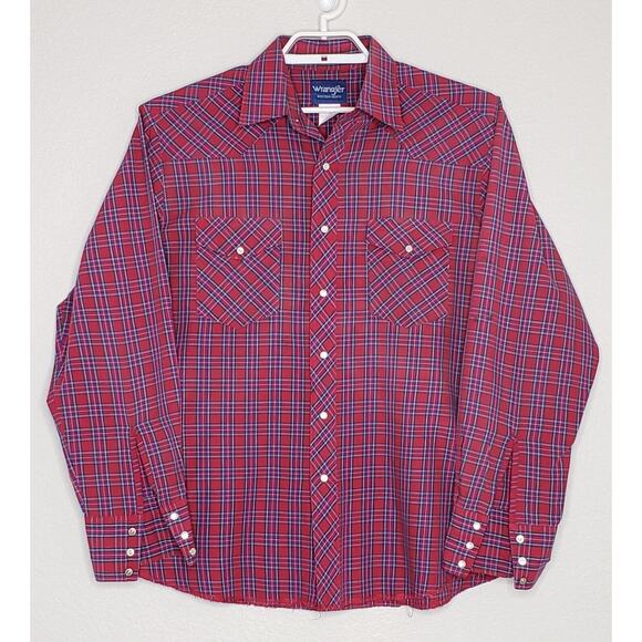 Wrangler Other - Wrangler Mens Shirt Large? L/S Red Multicolor Plaid PearlSnap w/Pockets Western